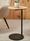 Orsina Corra C-Shaped Side Table – Round Wood Top & Black Metal Base