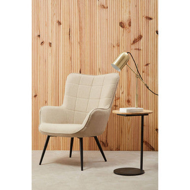 Orsina Corra C-Shaped Side Table – Round Wood Top & Black Metal Base