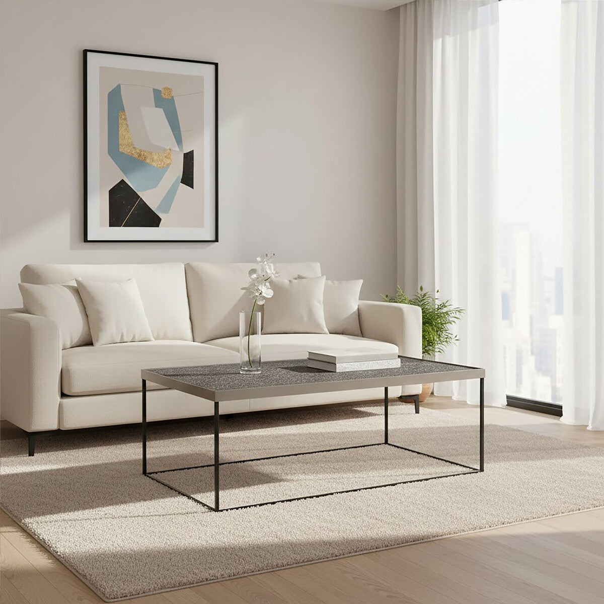 Orsina Akola Silver Metal and Glass Rectangular Coffee Table