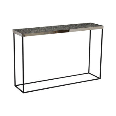 Orsina Akola Metallic Silver Console Table | Black Metal Legs