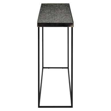 Orsina Akola Metallic Silver Console Table | Black Metal Legs