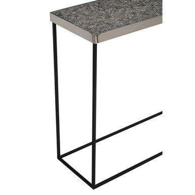 Orsina Akola Metallic Silver Console Table | Black Metal Legs