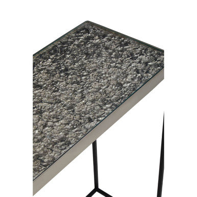 Orsina Akola Metallic Silver Console Table | Black Metal Legs