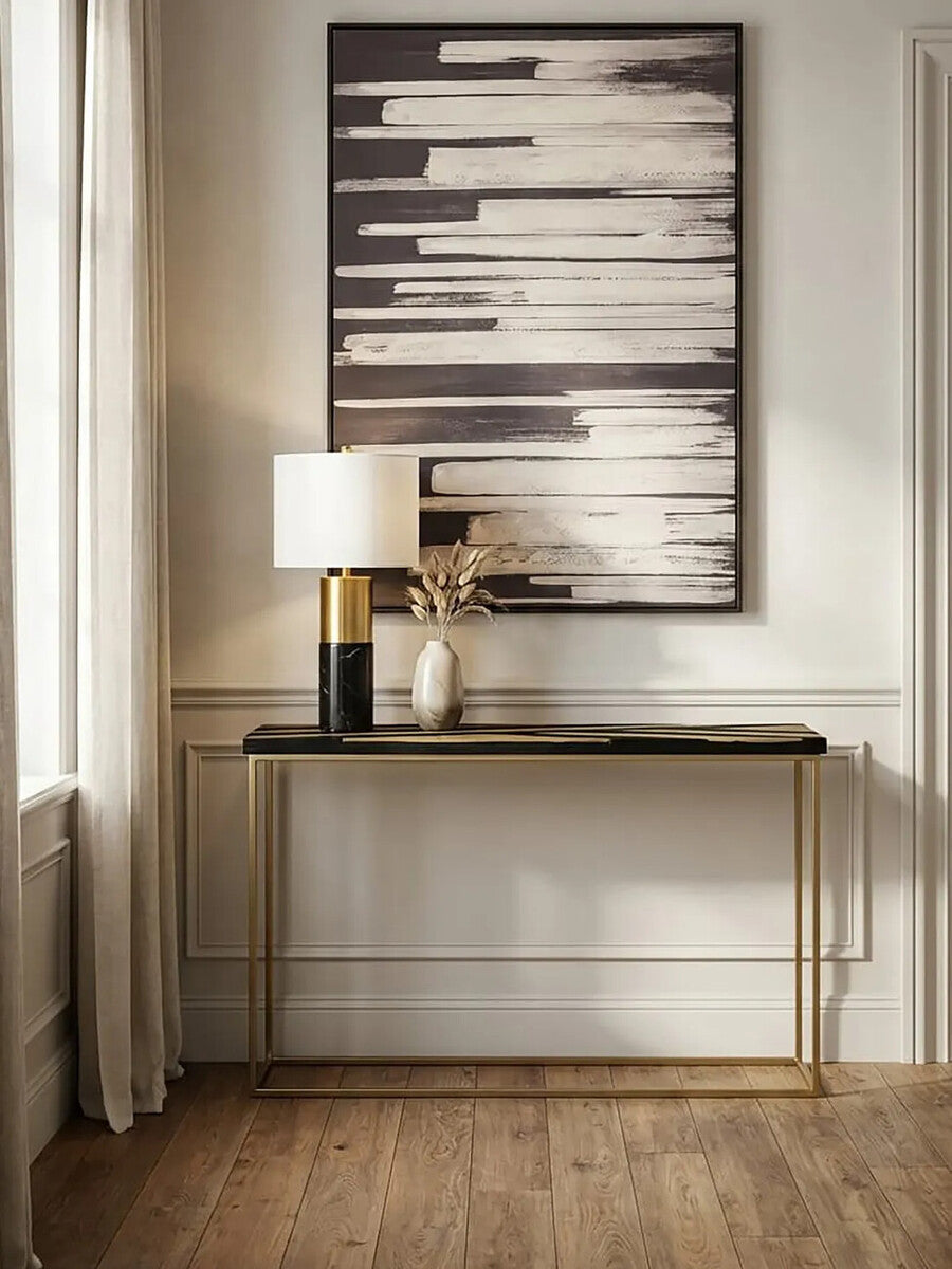 Orsina Aris Black and Gold Striped Acacia Wood Console Table
