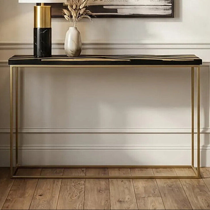 Orsina Aris Black and Gold Striped Acacia Wood Console Table