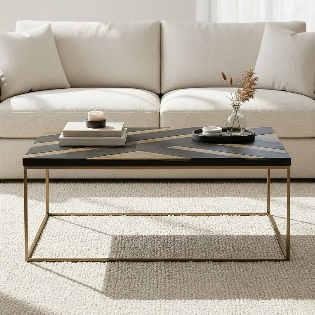 Orsina Aris Black and Gold Striped Acacia Wood Coffee Table