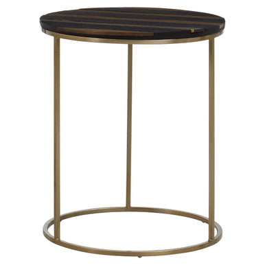 Orsina Aris Black and Gold Acacia Wood Round Side Table – Metal Legs