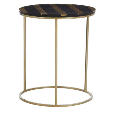 Orsina Aris Black and Gold Acacia Wood Round Side Table – Metal Legs