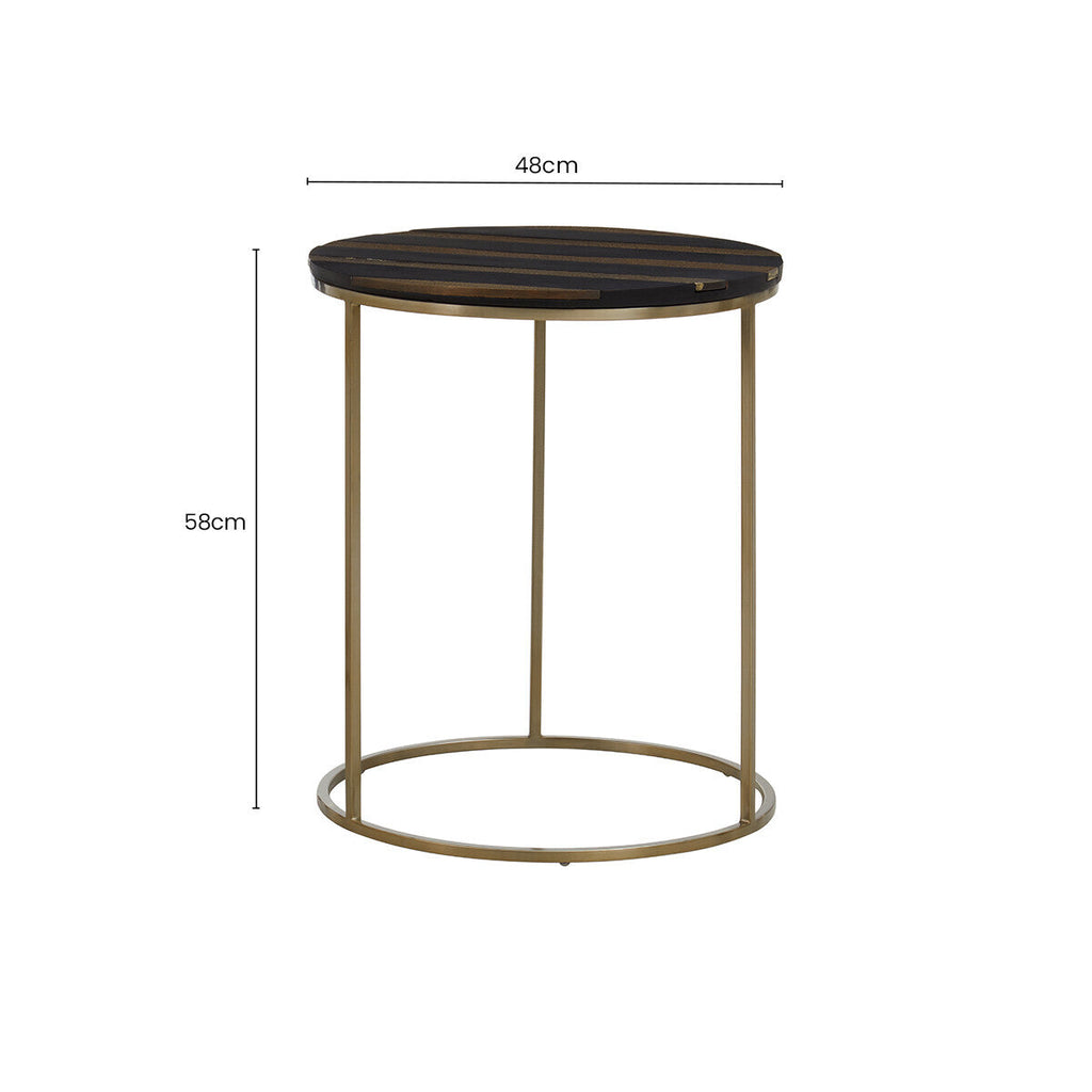 Orsina Aris Black and Gold Acacia Wood Round Side Table – Metal Legs
