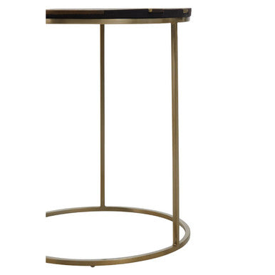 Orsina Aris Black and Gold Acacia Wood Round Side Table – Metal Legs