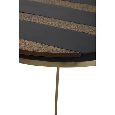 Orsina Aris Black and Gold Acacia Wood Round Side Table – Metal Legs