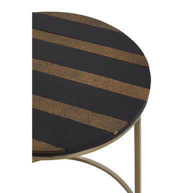 Orsina Aris Black and Gold Acacia Wood Round Side Table – Metal Legs