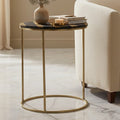 Orsina Aris Black and Gold Acacia Wood Round Side Table – Metal Legs