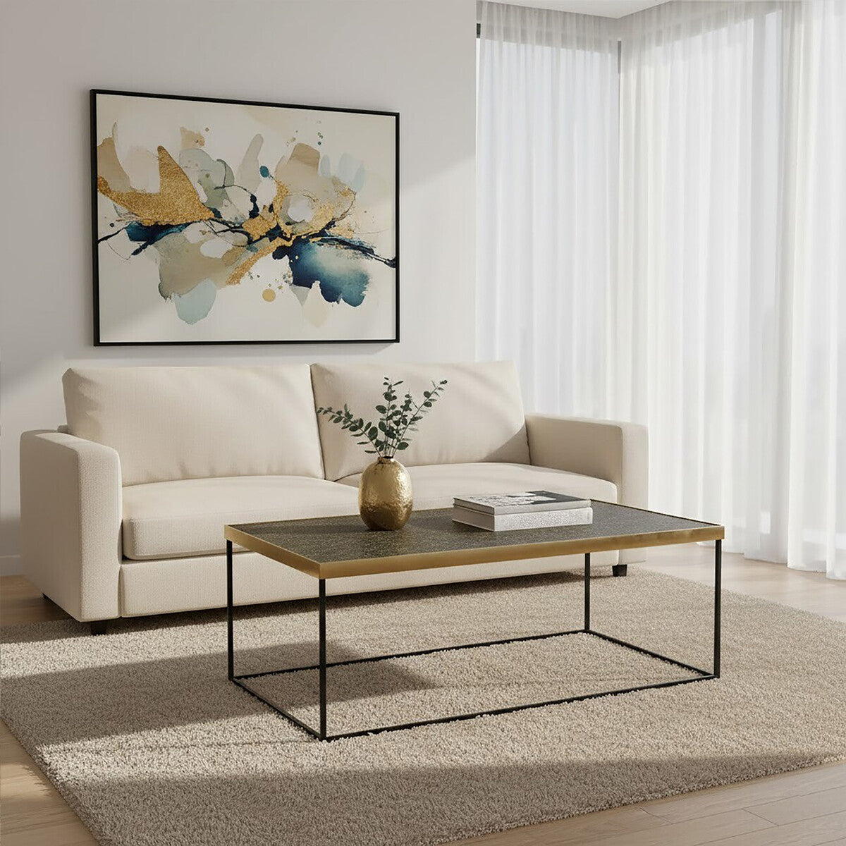 Orsina Akola Gold Coffee Table – Black Metal Interconnected Legs