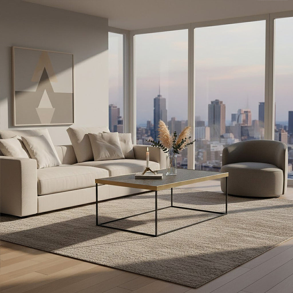 Orsina Akola Gold Coffee Table – Black Metal Interconnected Legs