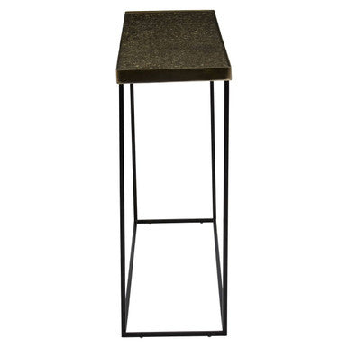 Orsina Akola Gold Console Table – Black Metal Interconnected Legs