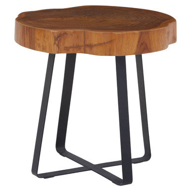 Orsina Manado Teak Wood Side Table – Asymmetric Top & Black Base