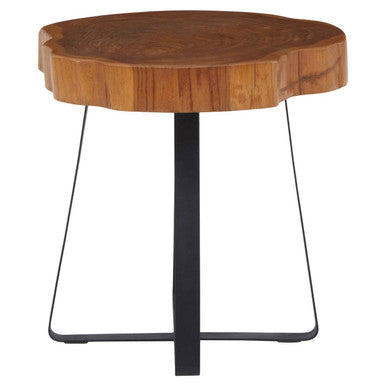 Orsina Manado Teak Wood Side Table – Asymmetric Top & Black Base