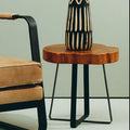 Orsina Manado Teak Wood Side Table – Asymmetric Top & Black Base