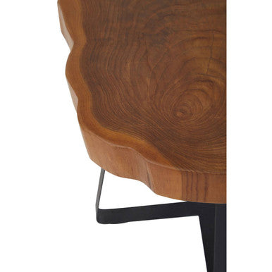 Orsina Manado Teak Wood Side Table – Asymmetric Top & Black Base