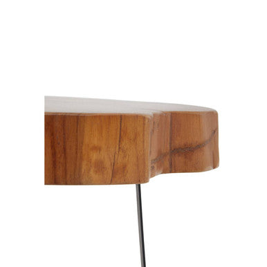 Orsina Manado Teak Wood Side Table – Asymmetric Top & Black Base