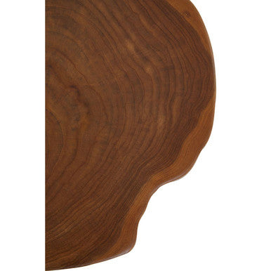 Orsina Manado Teak Wood Side Table – Asymmetric Top & Black Base