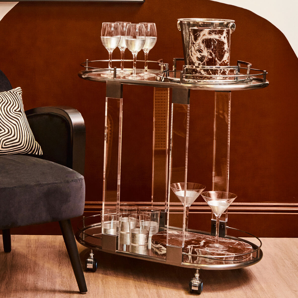 Orsina Oria Drinks Trolley – Mid-Century Metallic 2-Tier Bar Cart