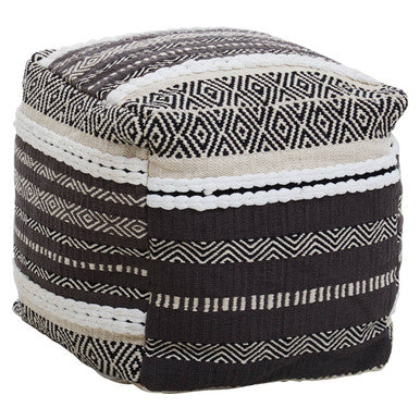 Orsina Cefena Grey and White Pouffe – Woven Boho Ottoman Footrest
