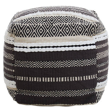 Orsina Cefena Grey and White Pouffe – Woven Boho Ottoman Footrest