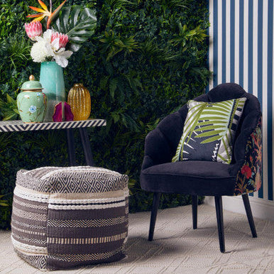 Orsina Cefena Grey and White Pouffe – Woven Boho Ottoman Footrest