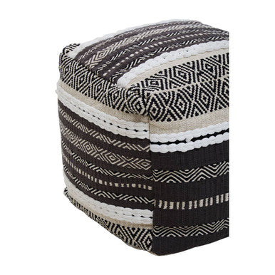 Orsina Cefena Grey and White Pouffe – Woven Boho Ottoman Footrest