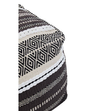 Orsina Cefena Grey and White Pouffe – Woven Boho Ottoman Footrest