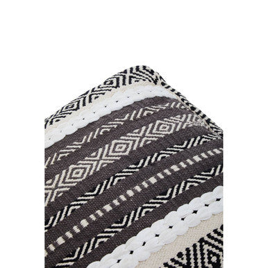 Orsina Cefena Grey and White Pouffe – Woven Boho Ottoman Footrest