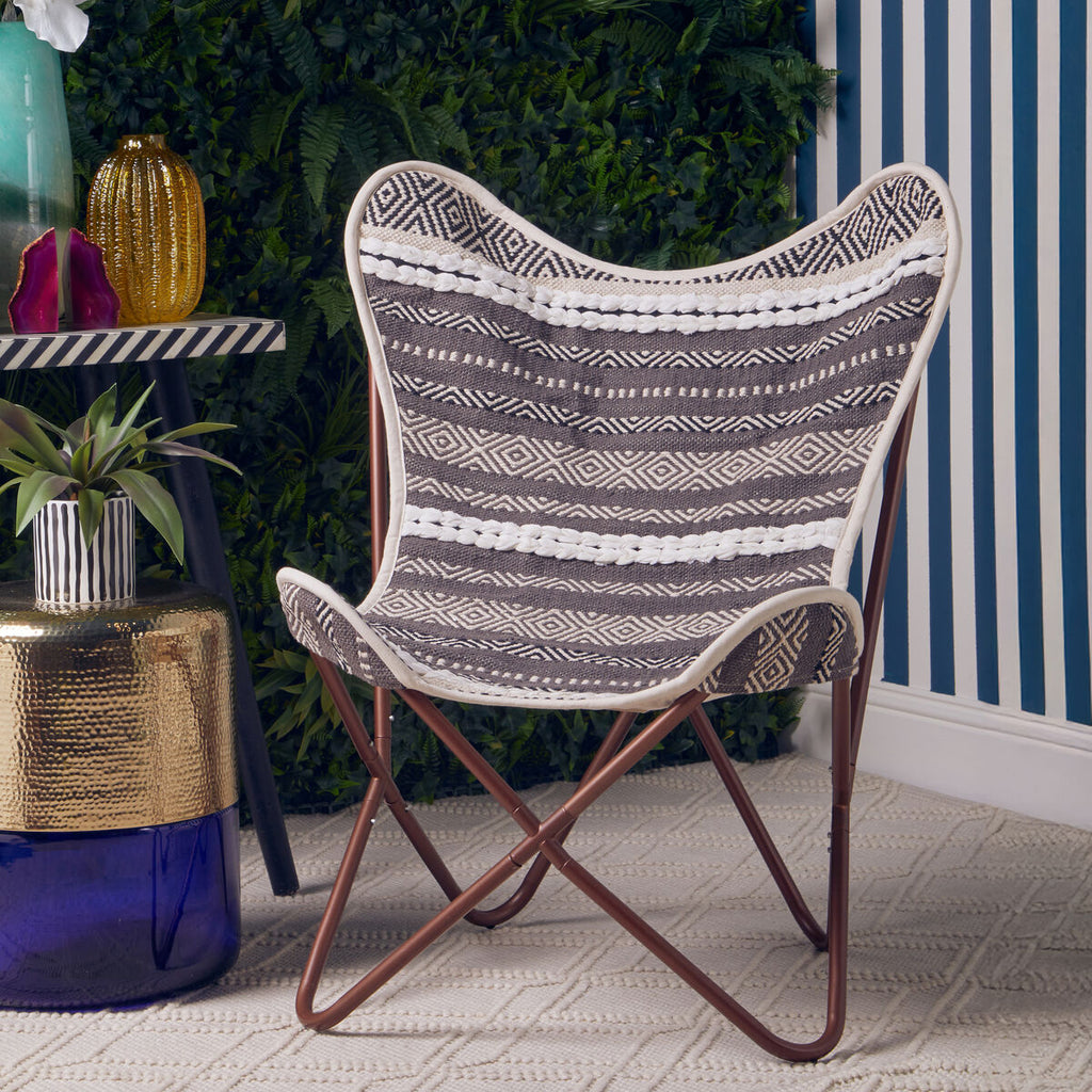 Orsina Cefena Butterfly Chair – Grey and White Fabric Lounge Seat