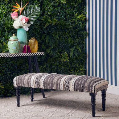 Orsina Cefena Upholstered Entryway Bench – Mango Wood Grey & White