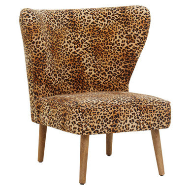 Orsina Cefena Leopard Print Velvet Accent Chair with Mango Wood Legs