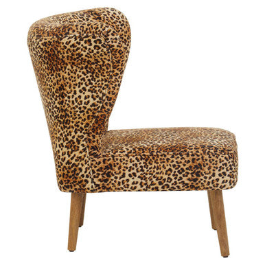 Orsina Cefena Leopard Print Velvet Accent Chair with Mango Wood Legs