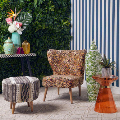 Orsina Cefena Leopard Print Velvet Accent Chair with Mango Wood Legs