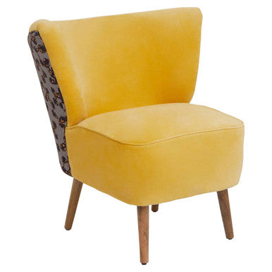 Orsina Cefena Yellow Print Accent Chair | Patterned Wood Base Seat