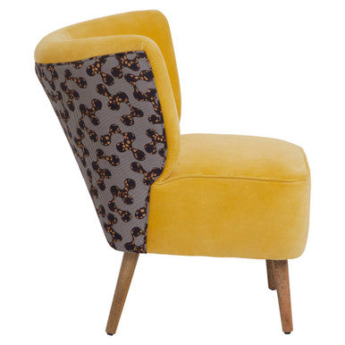 Orsina Cefena Yellow Print Accent Chair | Patterned Wood Base Seat