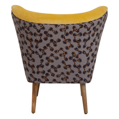 Orsina Cefena Yellow Print Accent Chair | Patterned Wood Base Seat