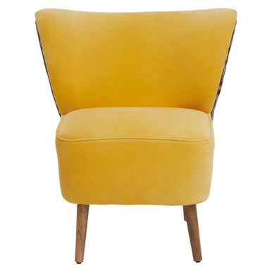 Orsina Cefena Yellow Print Accent Chair | Patterned Wood Base Seat