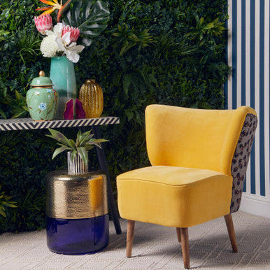 Orsina Cefena Yellow Print Accent Chair | Patterned Wood Base Seat