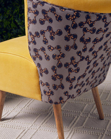 Orsina Cefena Yellow Print Accent Chair | Patterned Wood Base Seat
