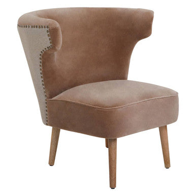 Orsina Cefena Mink Velvet and Natural Linen Accent Chair – Mango Wood