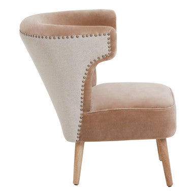 Orsina Cefena Mink Velvet and Natural Linen Accent Chair – Mango Wood