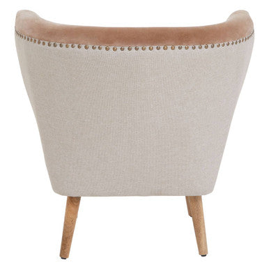 Orsina Cefena Mink Velvet and Natural Linen Accent Chair – Mango Wood