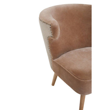 Orsina Cefena Mink Velvet and Natural Linen Accent Chair – Mango Wood