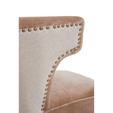 Orsina Cefena Mink Velvet and Natural Linen Accent Chair – Mango Wood