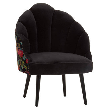 Orsina Peacock Scalloped Accent Chair | Velvet & Mango Wood Armchair